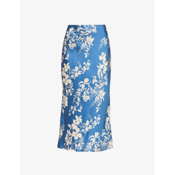 Reformation Pratt Silk Midi Skirt in Blue Floral